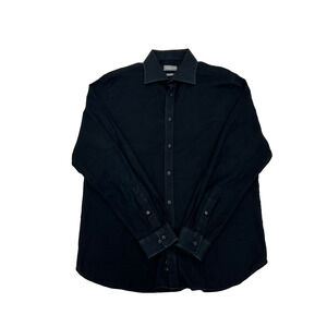 Michael Kors Mens Button Up Dress Shirt L 16.5 34/35 Black Slim Fit Long Sleeve